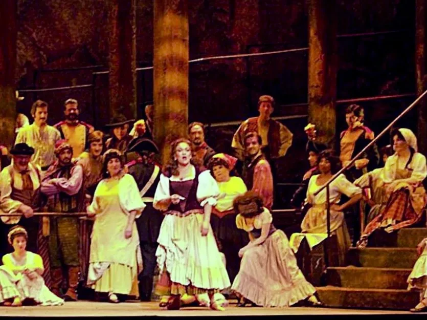 Scene from Georges Bizet's Carmen. (I'm the one shooting daggers (per the director) at Carmen just behind her!)